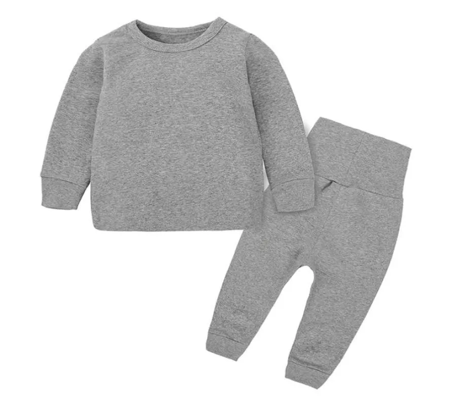 Enfants Garçons Vêtements Pure Color Pyjamas Coton T-shirt à manches longues et pantalons 2 pcs Garçon Fille Ensembles Pyjamas Enfants 039s Vêtements de nuit7607841