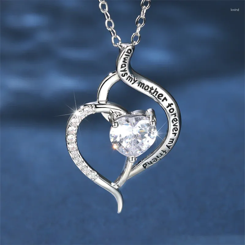 Pendentif Colliers Creux Infinity Coeur Lettre Pour Femmes Argent Couleur Blanc Zircon Collier Maman Anniversaire Fête Des Mères Bijoux Cadeau