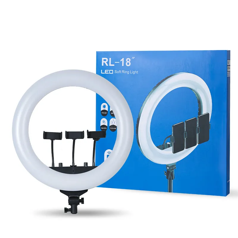 RL18 "в 45 см Профессиональный светодиодный кольцевой светильник с беспроводным пультом дистанционного управления, зажим для телефона, Live Tiktok, потоковое видео, заполняющий свет