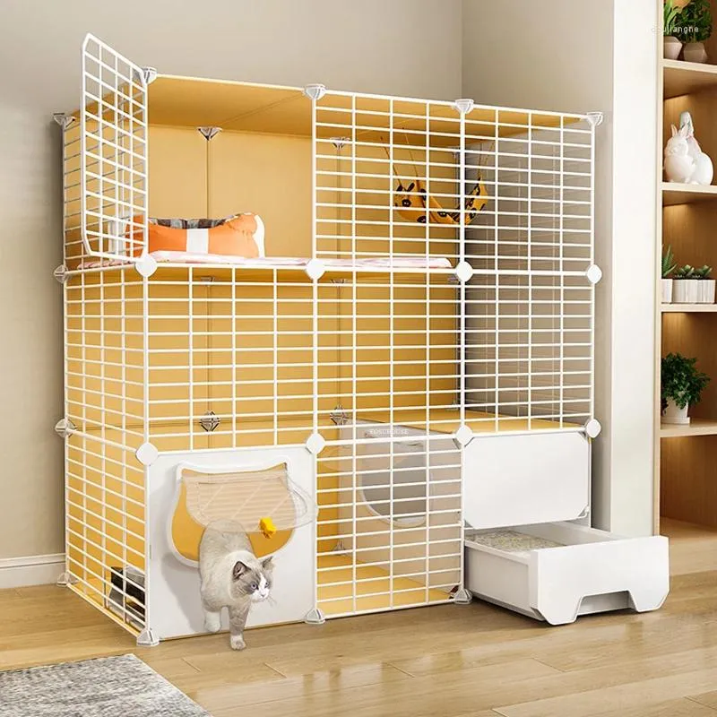 Cat Carriers Simple Iron Mesh Design Cage Indoor House Large Space Integrated With Toilet Litter Box Pet Supplie Fence Villa