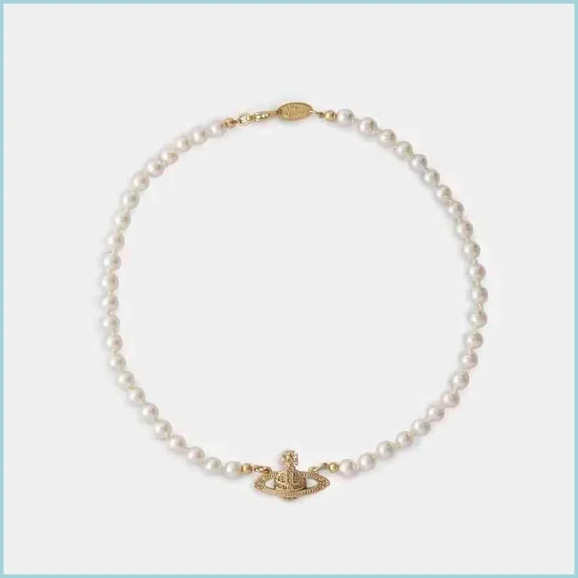 Moda Królowa Pearl FL Diamentowy naszyjnik Klasyczny damski biżuteria wszechstronna obojczyk homar upuszcza dostawa dhtpy