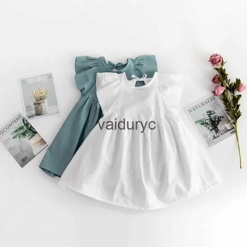 Flickans klänningar Lawadka 1-5T Summer Baby Dresses For Girls Cotton Linne Solid Kids Clothes Casual ärmlös barnklänning 2022 Nya kläder H240508