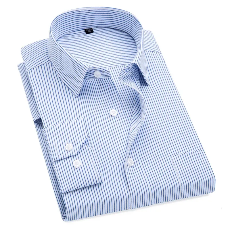 Plus Size S to 8xl formal shirts for men striped long sleeved non-iron slim fit dress shirts Solid Twill Social Man's Clothing 240116