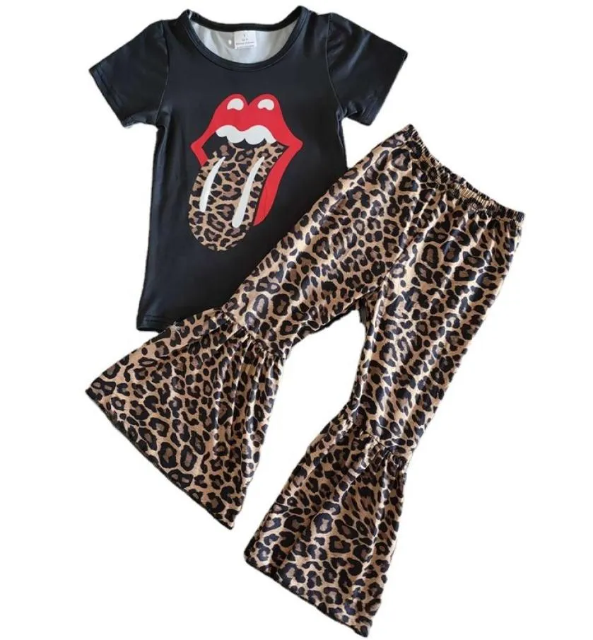 Ropa de niña de moda, boutique suave para niñas, trajes con parte inferior de campana, estampado de leopardo, nuevo diseño, rts, ropa de diseñador para niños, conjuntos para niñas Bab4211633