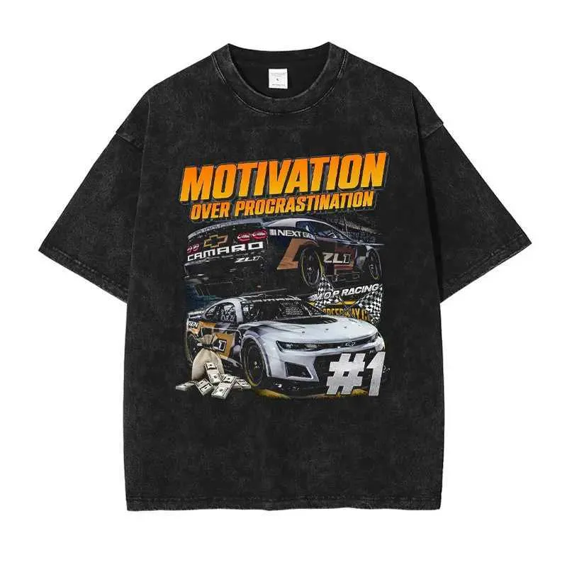 DHgate.com:Mens Washed Cotton Short-Sleeve Racing T-Shirt