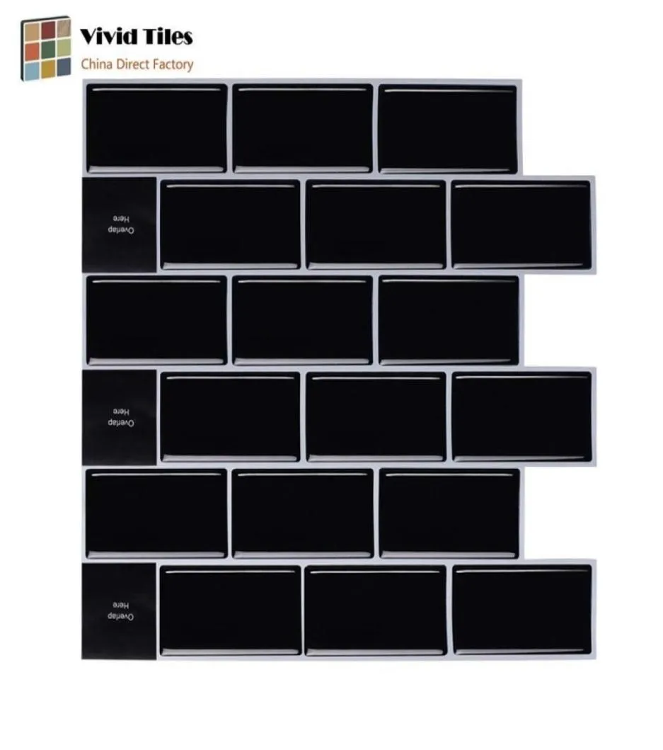 Vividtiles 1212 tums premium anti mögel Vattentät tapet 3D Peel och Stick Black Subway Brick Tiles 10 Sheet T2006017443467