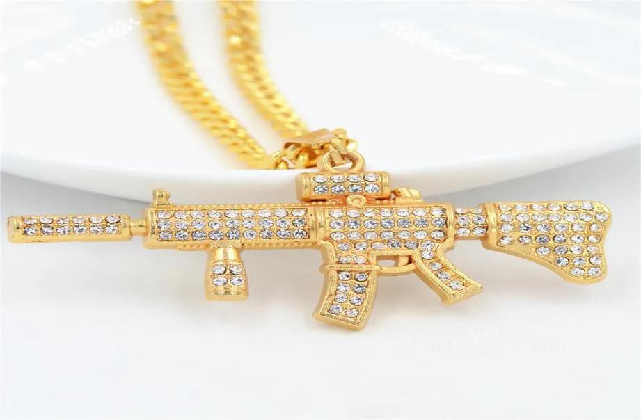 Hip Hop AK machinepistool Hangers Kettingen Hangers Bling Bling Iced Out Crystal Laatste Avondmaal Kettingen Roestvrij Stalen Touw Ch1718225