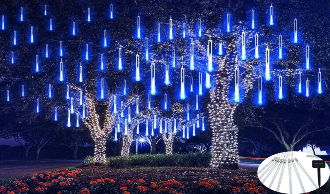 Cordas Solar Powered LED Meteor Chuveiro Icicle Luzes de Natal À Prova D 'Água Raindrop Tube String para Jardim Feriado Casamento PartyLE6110212