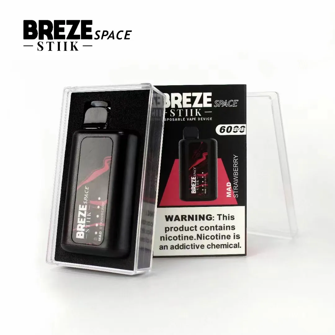 원래 Breze Stiik 6000 퍼프 퍼즈 일회용 전기 담배 일회용 포드 LED 디스플레이 950mAh 충전 가능한 RGB 일회용 포드 Vapes