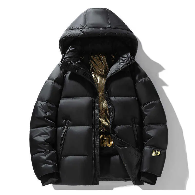 Men's Down Parkas Down Jacket Winter New Black and Gold Men's and Women's Hooded Short Bread Jacket Warm White Duck Down Jacket Trend