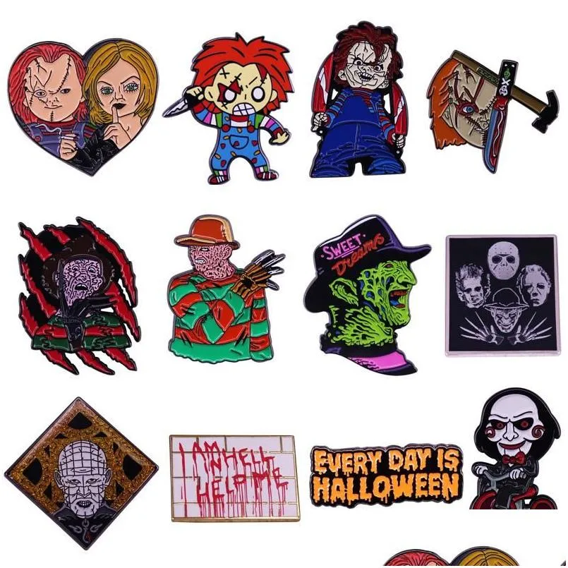 Pins Broches Bg349 Dongmanli Filme de Terror Série Esmalte Pin Desenhos Animados Broche de Metal Denim Chapéu Crachá Colar Jóias Presente de Halloween Drop D Otupi