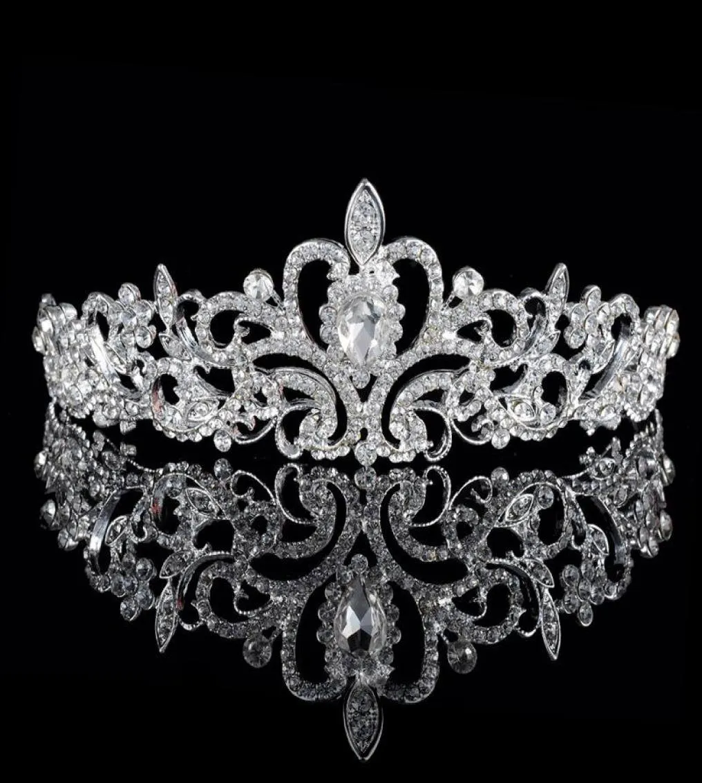 Lśniące kryształy z koralikami korony ślubne 2019 Bridal Crystal Veil Tiara Crown Headband Hair Akcesoria Party Wedding Tiara 7127868