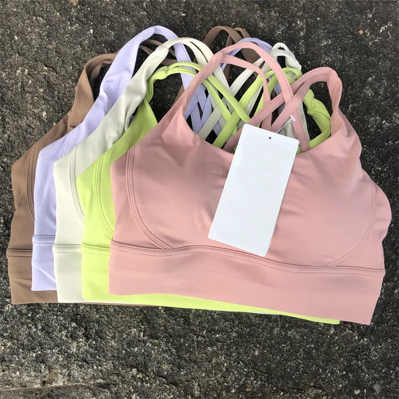 LL Women Cross Strap Stresproof Beautiful خلفية خلفية تنفس سريع الجاف الجاف الجاف Bra اللياقة البدنية للملابس الداخلية تجريب الصالة الرياضية قمم الخزان الجري