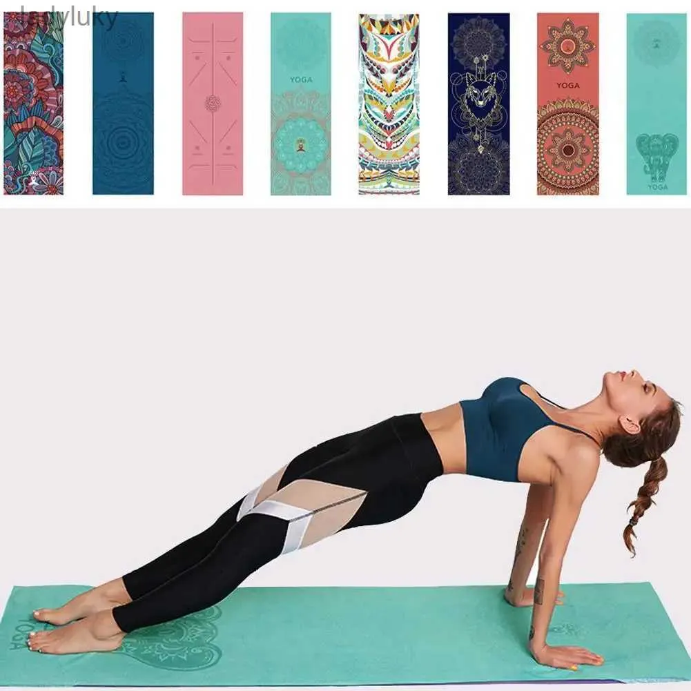 Yogamatten Bedrukte yogahanddoek Digitaal printen Dubbellaags yogamathoes Antislipdeken Draagbare fitnessoefening Pilates Yoga MatL240118