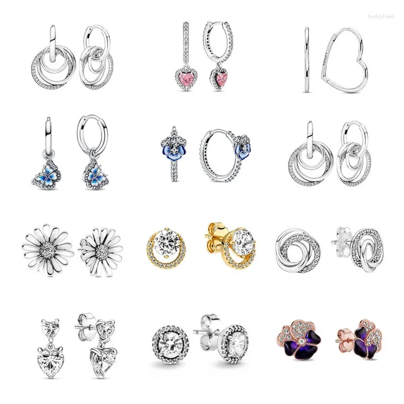 Dangle Earrings 2024 Charm Double Hoop Butterfly Heart Stud Fit Original Charms Diy Fashion Jewelry 여성을위한 Fine Earring Making