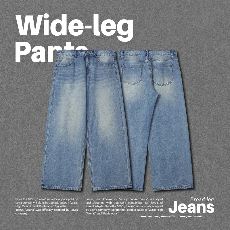 INFLATION Retro Wash Wide Leg Jeans Men Blue Baggy Male Casual Denim Pants Plus Size 240117