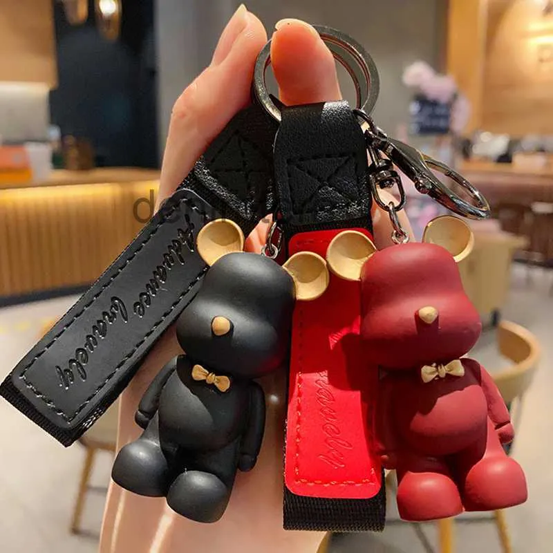 Key Rings Resin Bear Chains Lover Gifts Fashion Pu Leather Car Keychains Holder Trinkets Women Bag Jewelry Charms Mens Animal Pendant Keyring Accessories Z74B