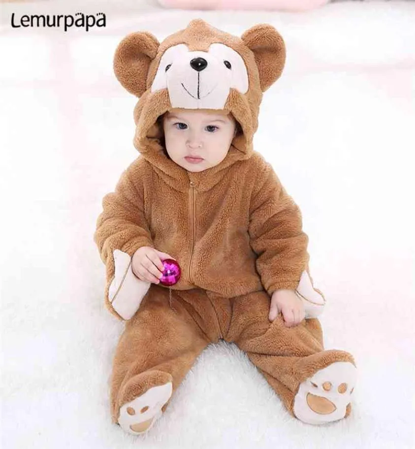 Baby Boy Girl Clothes Romper Onesie nyfödd tecknad björndräkt roliga romaner Flanell Warm Winter Spädbarnskläder 2109113716159