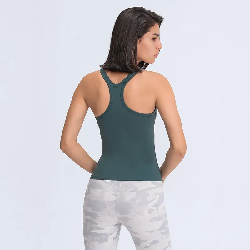 Gilet de Yoga sans manches T-Shirt Lu-129 couleurs unies femmes mode réservoirs de Yoga en plein air sport course hauts de sport vêtements 64