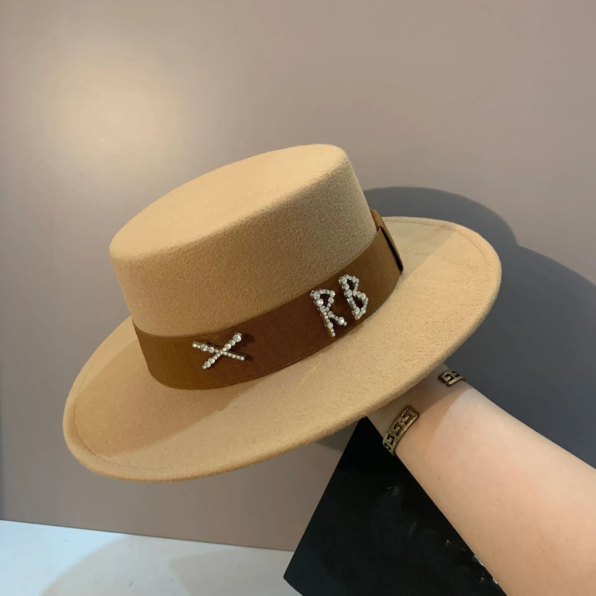 Rose Red Fedora Hat - Wide Brim Sun Hat with Rhinestone  display picture 1