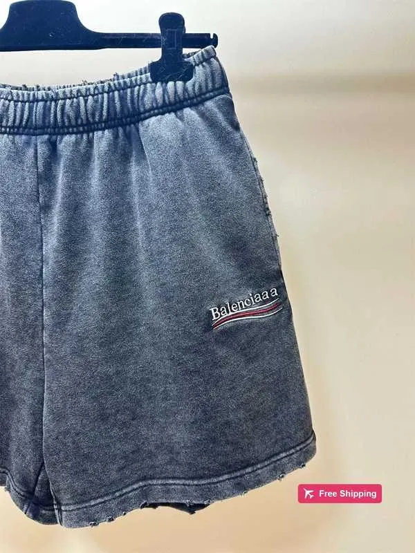 Designer Men's Shorts Correct and loose fitting version of B family's high-quality cola wave embroidery washed casual shorts, men's and women's same style capris 8DDV