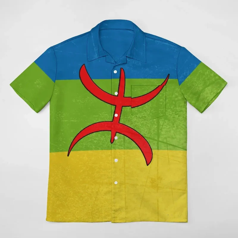 Chemises décontractées pour hommes Nouveauté Drapeau Amazigh - Berbère Une chemise à manches courtes T-shirts Coordonnées Sortie Top Qualité Taille USA