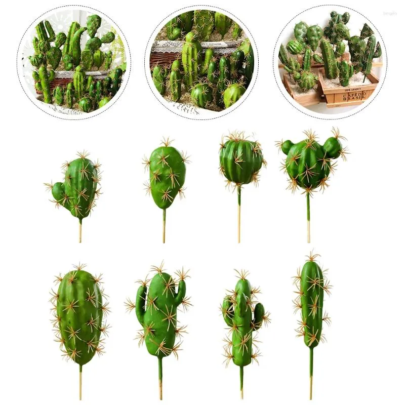 Fiori decorativi 8 pezzi Cactus artificiale Pianta invernale finta Piante in miniatura Piante grasse verdi in schiuma
