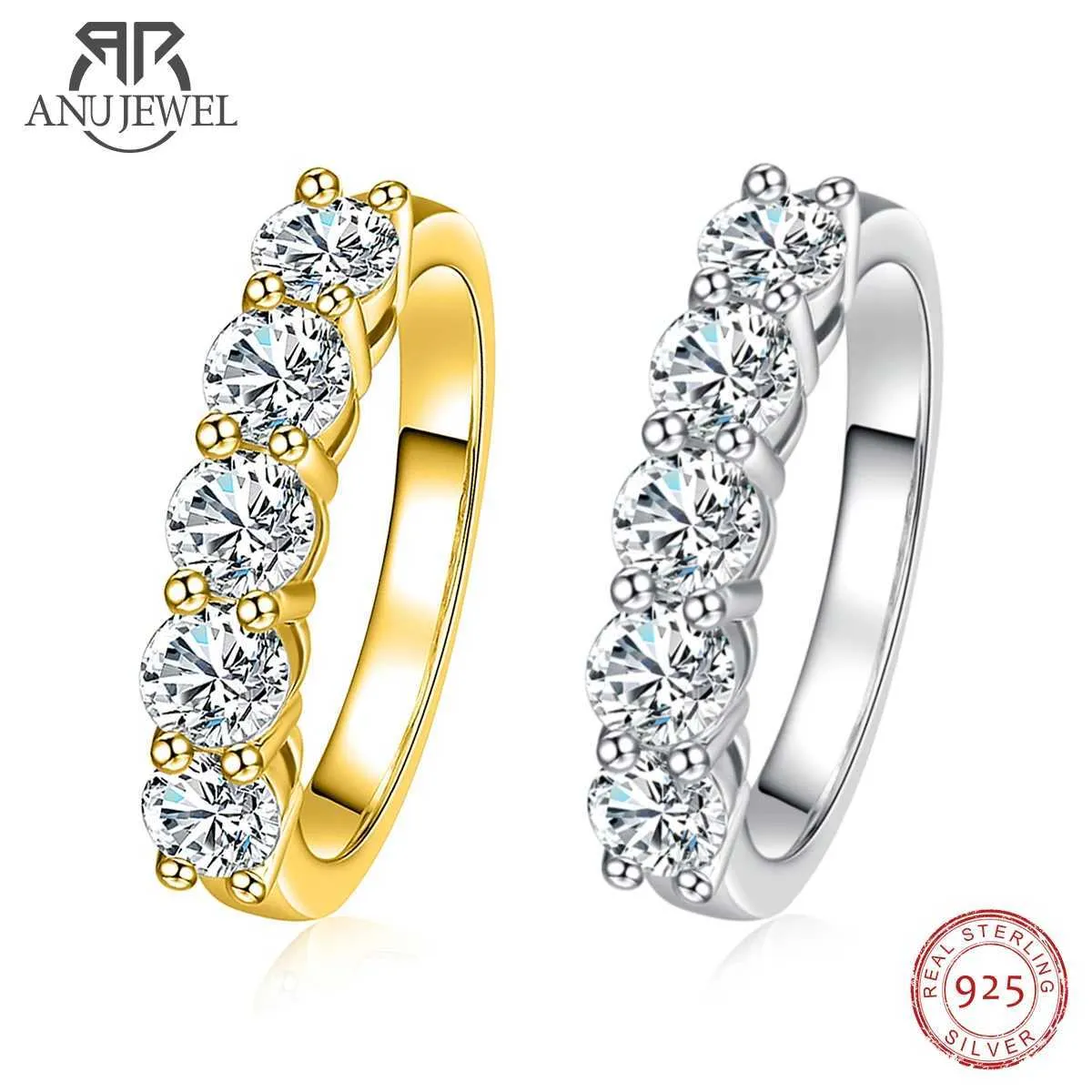 Band Rings AnuJewel 4mm D Color Moissanite WeddBand R 925 SterlSilver 18K Gold Plated Eternity Band Engagament Rings Wholesale J240118