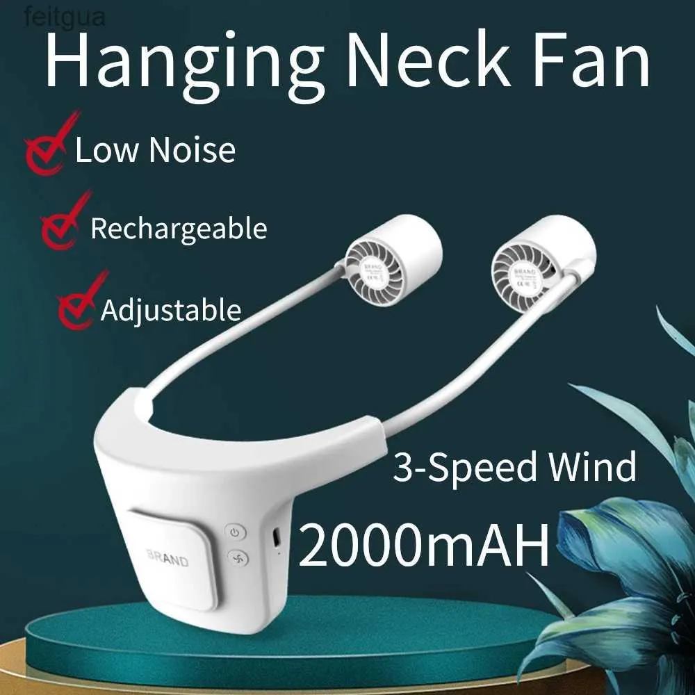 Electric Fans Summer 2000mAh Hands-free Neck Band Fan Hands-Free Hanging USB Rechargeable Dual Fan Mini Air Cooler Summer Portable Sarmocare YQ240118