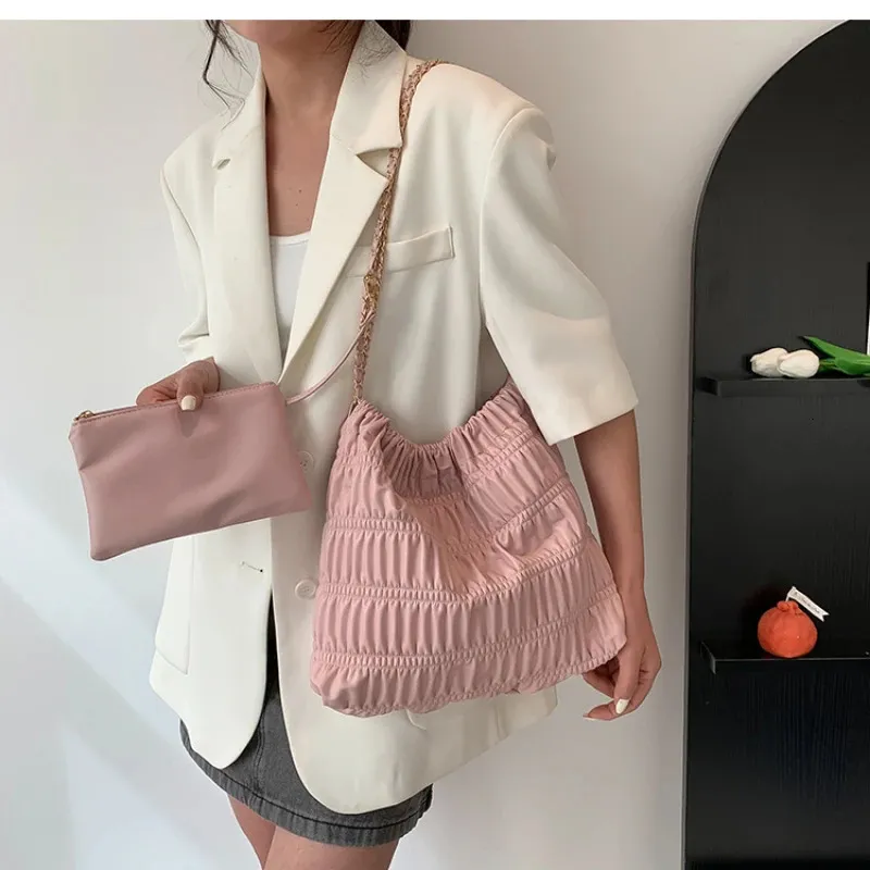 Casual Große Kapazität Schulter Tasche Frauen 2023 Sommer Kette Mode Eimer 240117