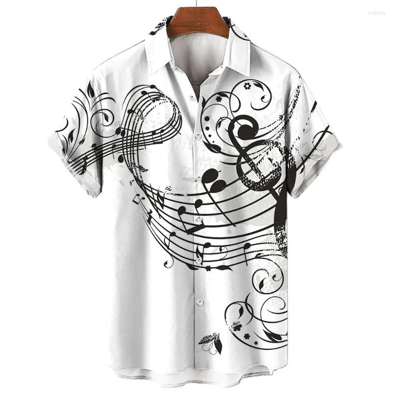 Mäns casual skjortor skjorta 2024 sommar mode hawaiian kort ärm lapel toppmusik symbol mönster tryck överdimensionerade man kläder