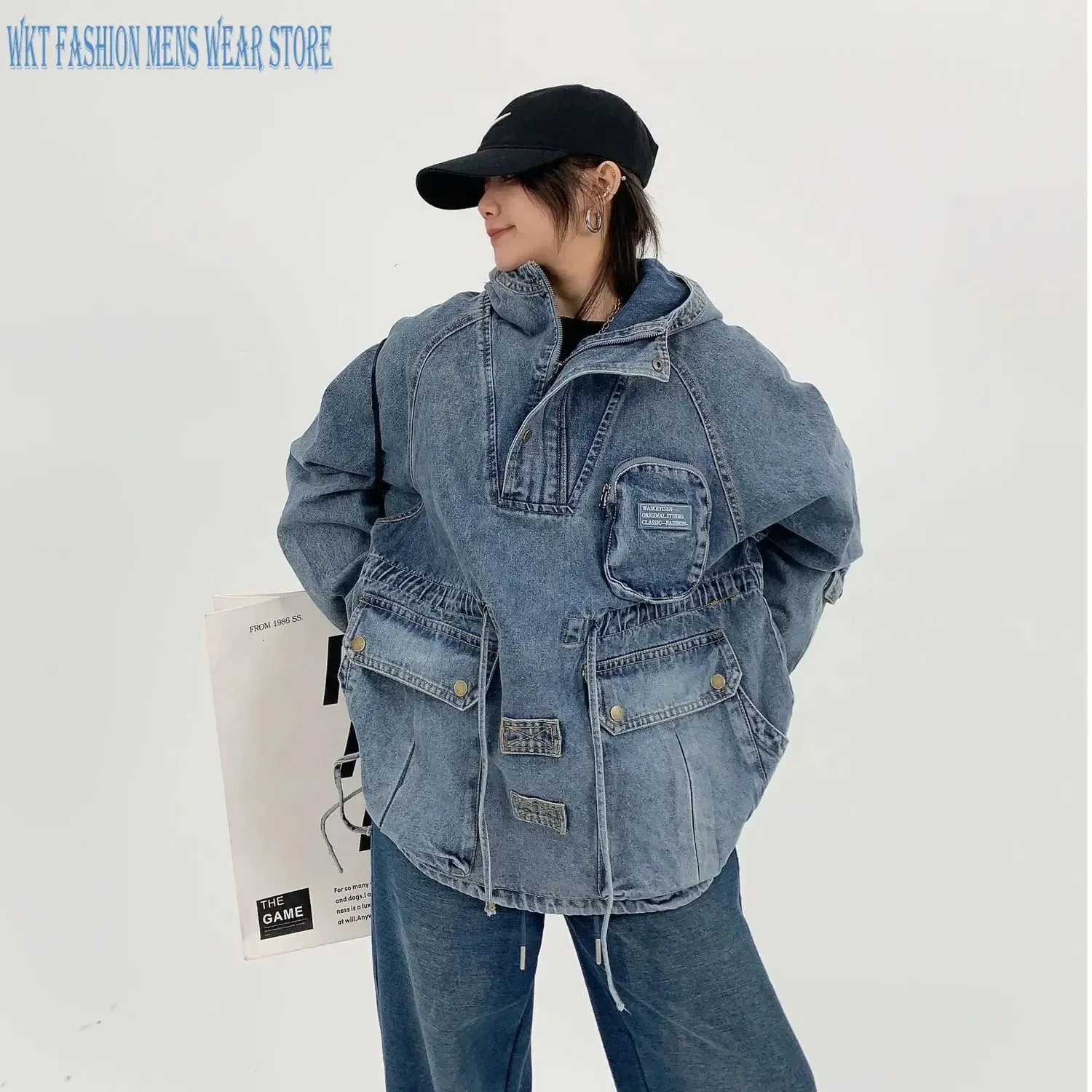 Retro Denim Motorcycle Jacket For Men And Women Loose Fit, Sleeve 