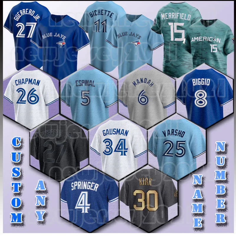 27 Vladimir Guerrero Jr. Toronto Baseball Jersey 4 George Springer Blue 11 Bo Bichette Jays Roberto Daulton Varsho Joe Carter Avis Schneider Biggio Alek Manoah