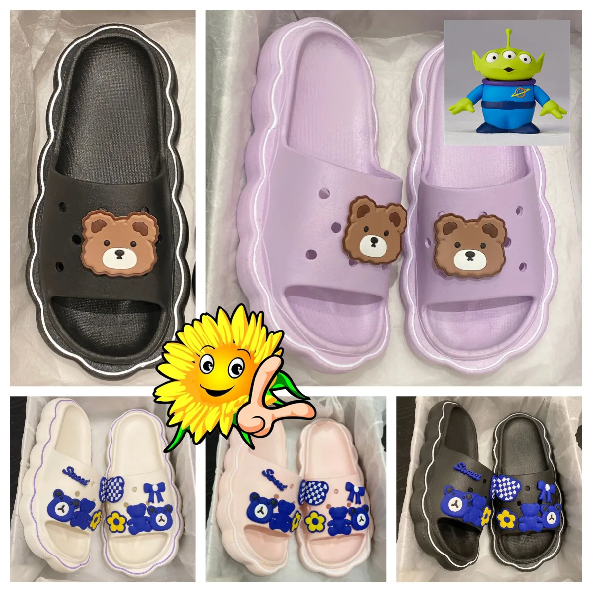 2024 Comfortable Outdoor Slippers Women's Beach Sandals Sports Desert Pink Cartoon Graffiti Bear Black Yellow Indoor Slippers