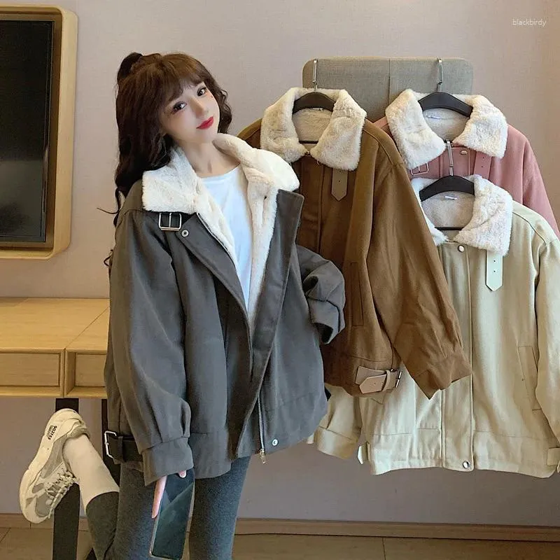 Trench da donna Giacca imbottita cargo Donna Cappotto invernale caldo in agnello Rosa coreano Harajuku in pile Addensare Oversize Streetwear Capispalla