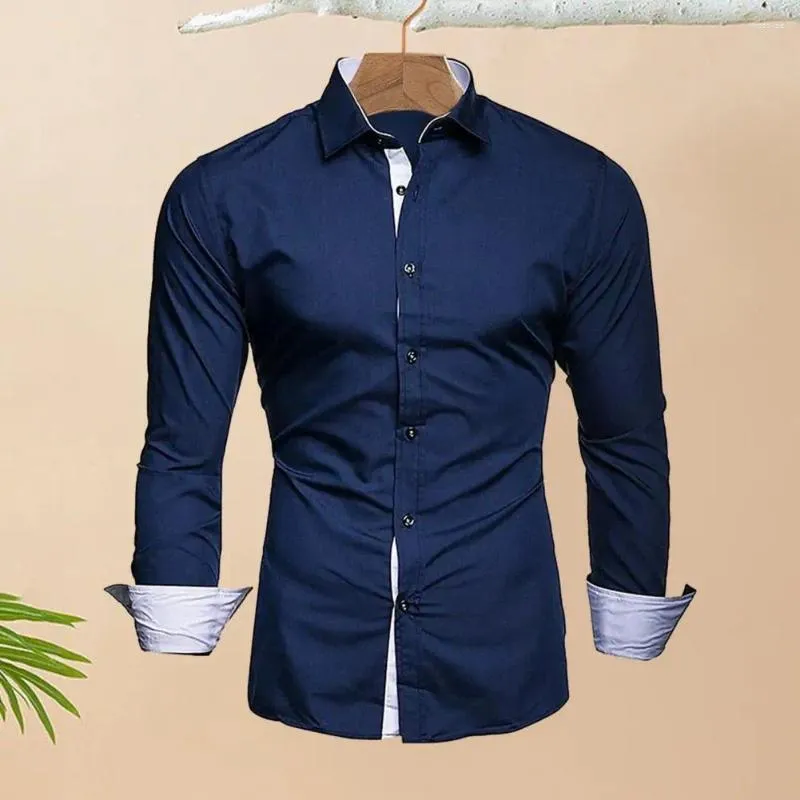 Camicie casual da uomo Camicia da uomo monopetto Colletto rovesciato Cardigan a maniche lunghe Stile business formale Vestibilità slim Abbinamento colori