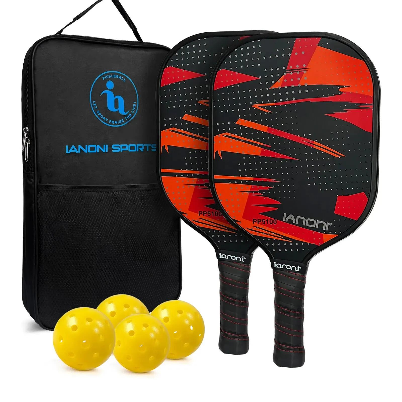 IANONI Pickleball-peddels Pickleball-set van glasvezeloppervlak met 2 Pickleball-rackets4 Pickleball-ballen1 Draagbare auto 240117