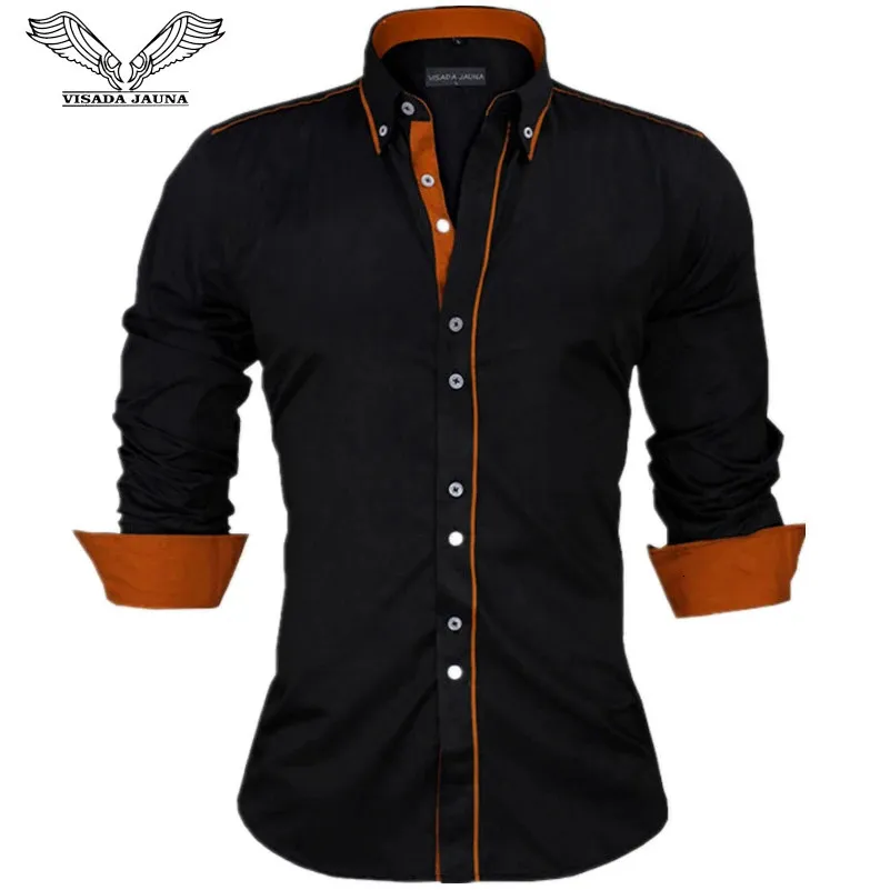 Visada Jauna Men Shirts Europe Size Slim Fit Male Shirt Solid Long Style Cotton Mens Office 240117