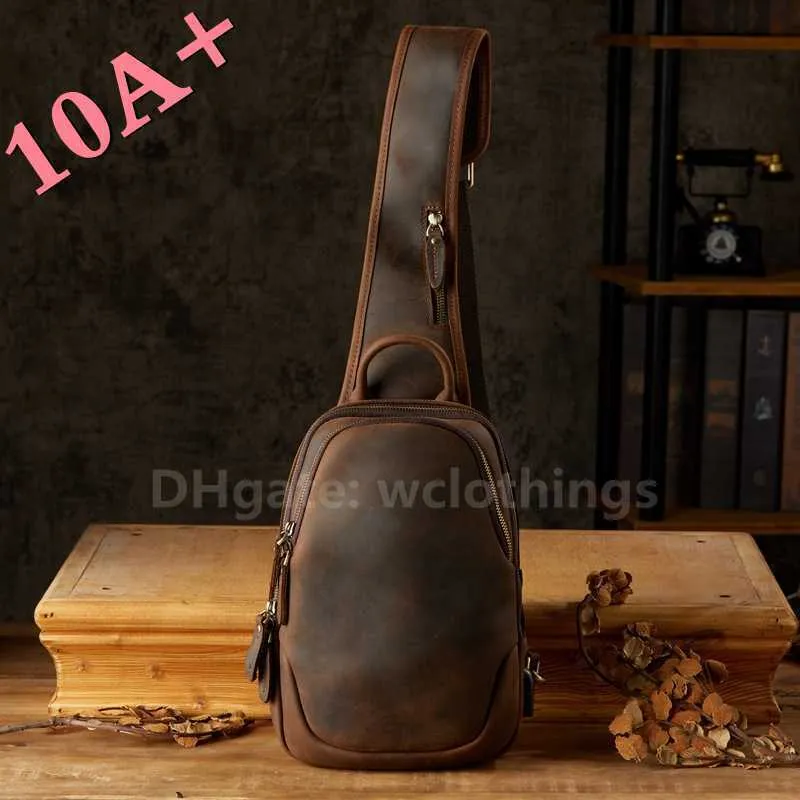 High quality Korean Chest Bag Men's Crazy Horseskin Shoulder Crossbody Genuine Leather Handmade Version Trendy Cowhide bags 10A+