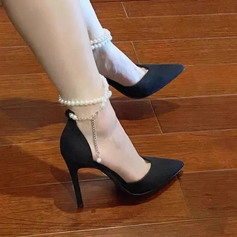 Женские модные пикантные туфли на высоком каблуке 2024, босоножки на каблуке-шпильке Baotou с бисером, Zapatos Mujer 240117