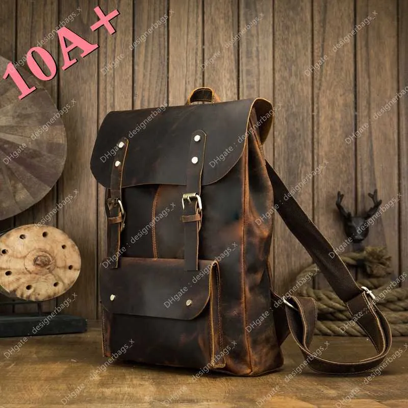 10A+ High quality bag Back Japanese and Korean Crazy Handmade Leather Backpack Wrap for Men's Outdoor Travel Horse Cowhide Casual Computer