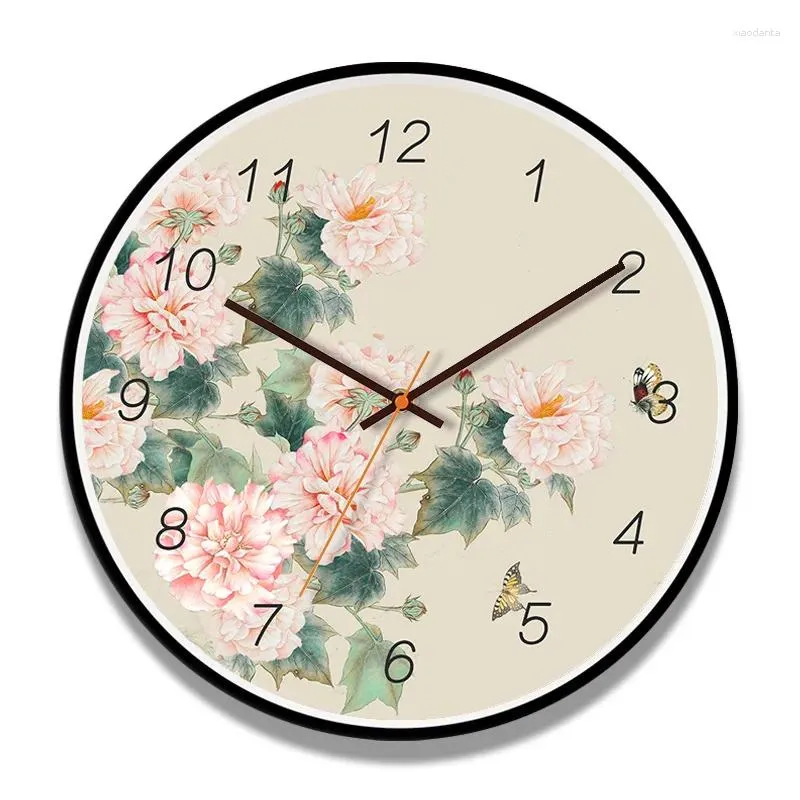 Wall Clocks Clock Large Size Chinese Painting Sytle Silent Movement Metal Rounds Precise Sweep Modern Design For