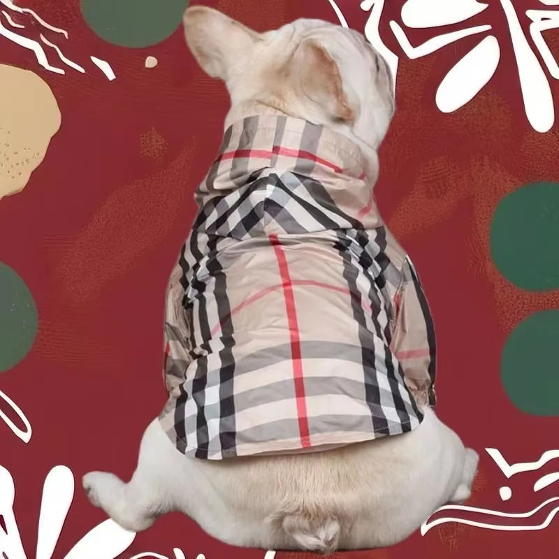 Diseñador ropa para perros clásico cheque patrón de perros perros perros recaer chaqueta liviana con capucha para bullodg bullodg boston boston