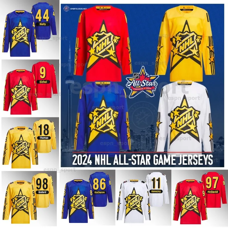 Maglia All-Star 2024 Connor Bedard David Pastrnak Sidney Crosby Jeremy Swayman Auston Matthews Kirill Kaprizov Connor McDavid Sebastian Aho Jack Hughes Nylander 00