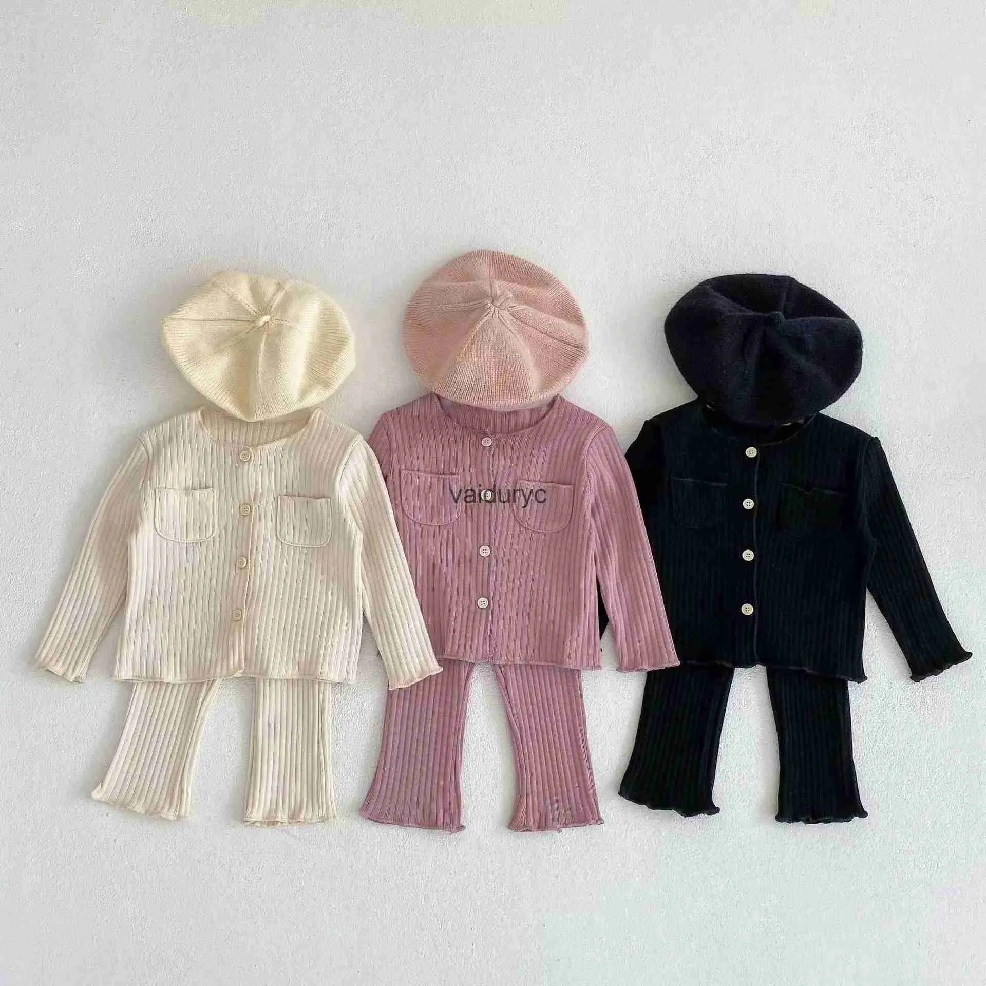 Clothing Sets 2023 Autumn New Baby Solid Cardigan + Leggings 2pcs Suit Cotton Infant Girl Clothes Set Kids Home Toddler Outfits H240508