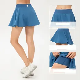 LL Women Sports Yoga Skirts Running Shorts Solid Color Gril Tennis Skirt Pleated Skirt 2074