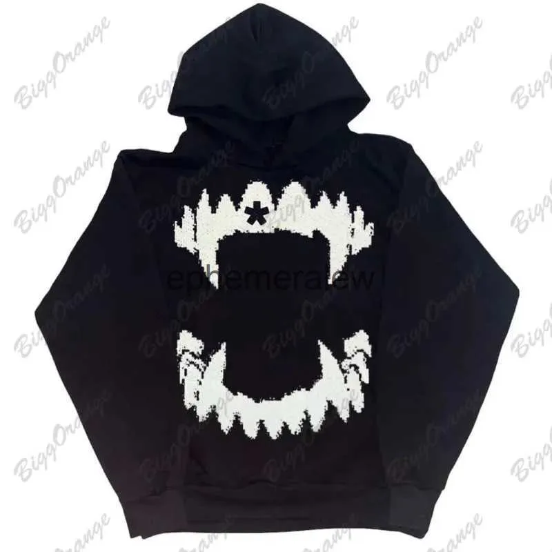 Sweats à capuche pour hommes Sweatshirts Survêtements NOUVEAU Vintage Vampire Tooth Print Solid Sweat à capuche surdimensionné Street Hip Hop Polyvalent Coupleephemeralew