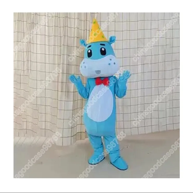 Costume de mascotte d'hippopotame bleu de performance, robe de soirée fantaisie d'halloween, tenue de personnage de dessin animé, costume de carnaval, taille adulte, tenue d'extérieur d'anniversaire