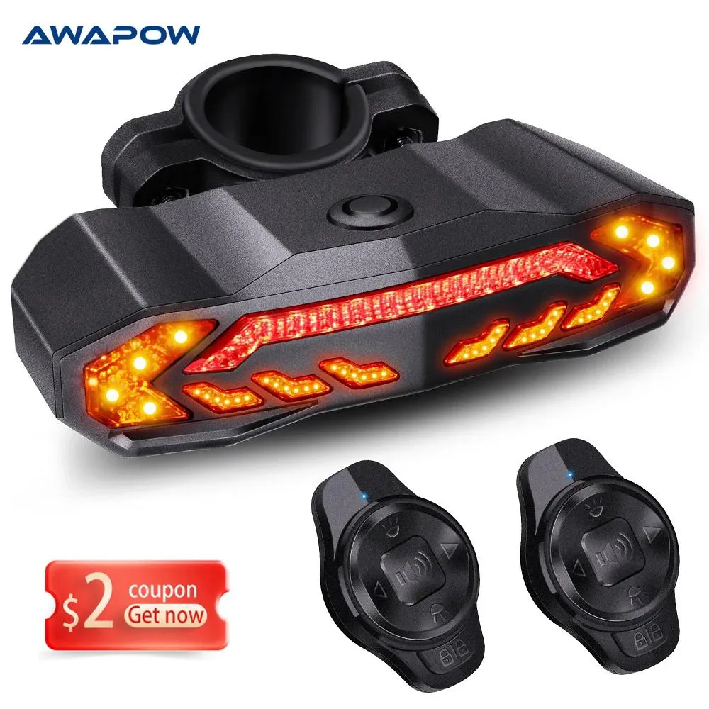 ライトAWAPOW自転車アラームTaillight Anti Theft USB Rechargeable LED防水スマート誘導自転車信号ブレーキリアランプバイクアラーム