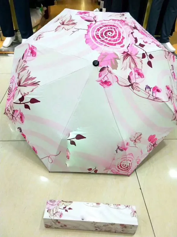 Parapluie classique 3 plis à fleurs entièrement automatique, avec boîte-cadeau pour client VIP